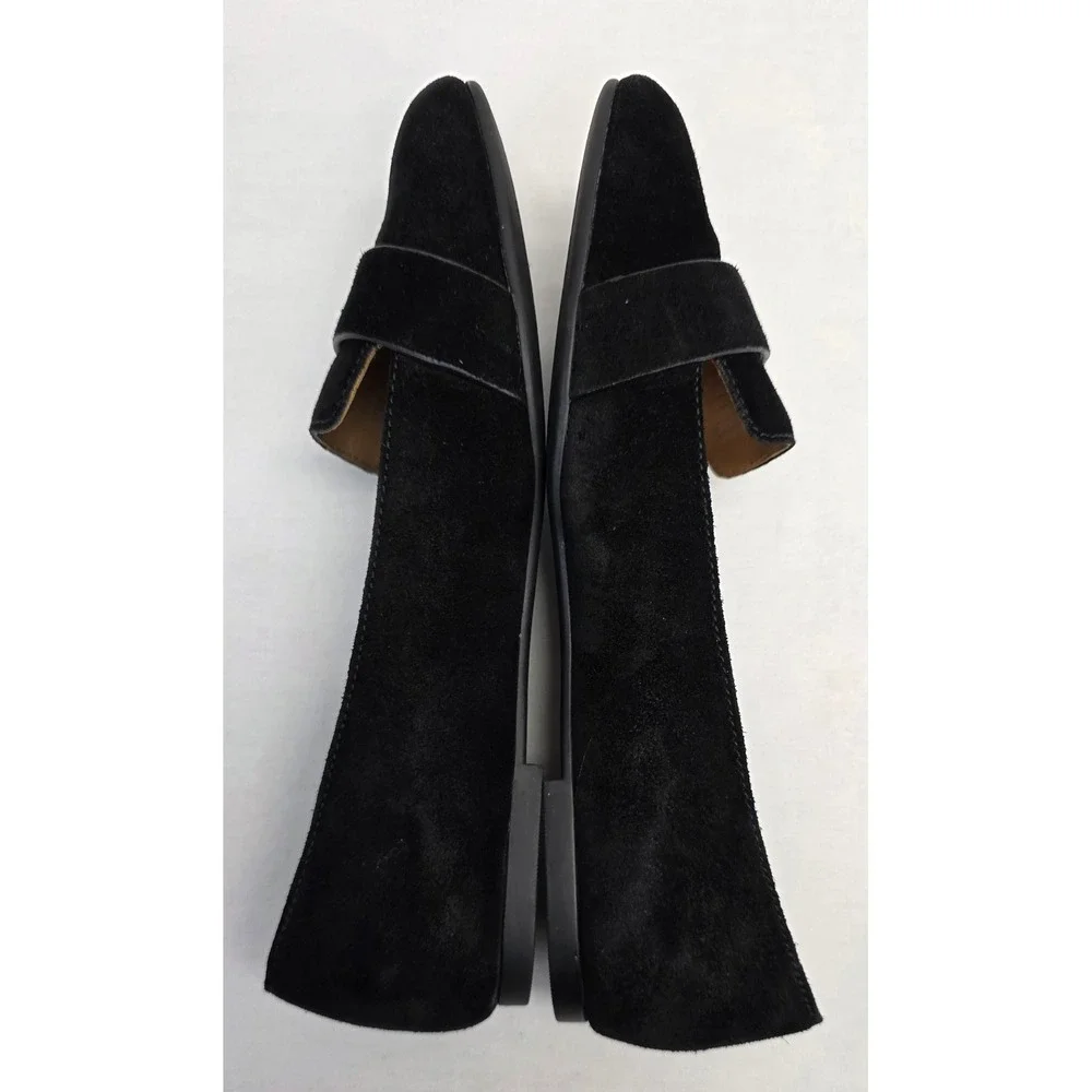 Tory Burch Black Suede Logo Buckle Ballet Flats Gold Hardware Size 7.5